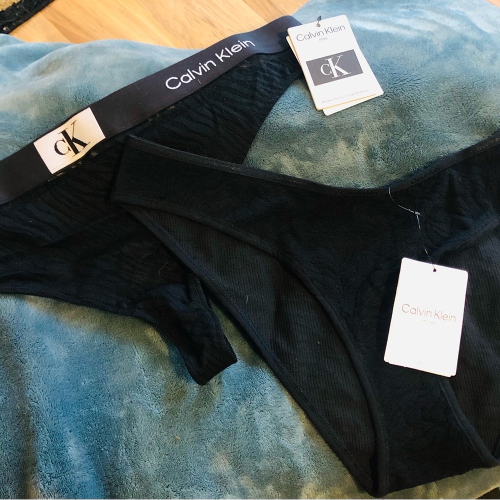 Calvin Klein Black panties with Lace Detail bikini and thong L/XL NWT